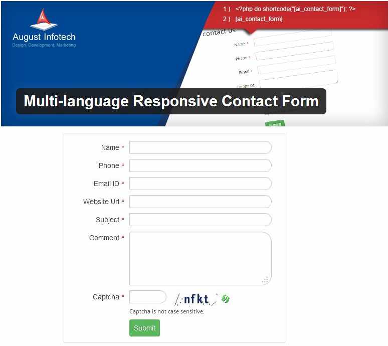 Multi Language responsive contact form
