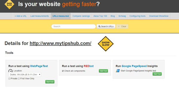 ShowSlow website speed testing tool