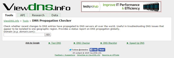 ViewDNS Check DNS Propagation