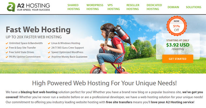 a2hosting homepage