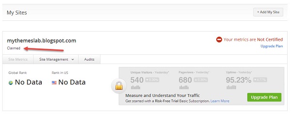 Your Site is Claimed