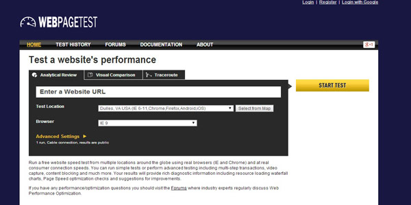 WebPageTest Site Testing Tool