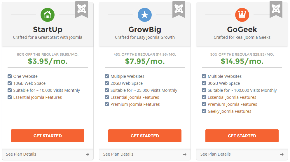SiteGround Joomla Hosting Plans