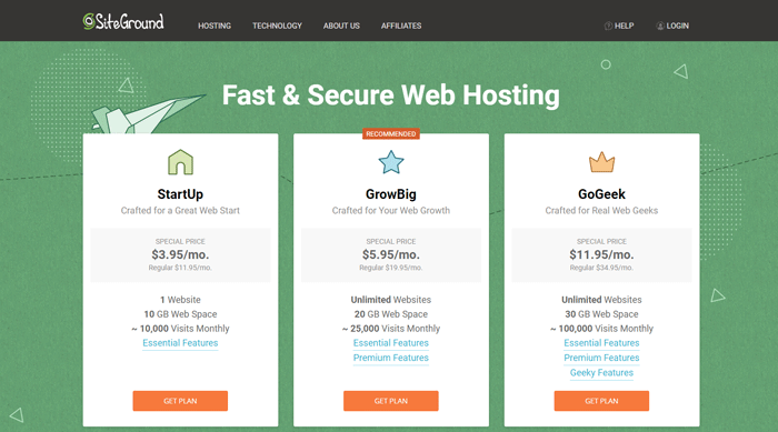 Siteground homepage